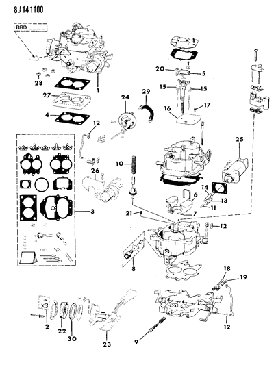 Carburetor & Component Parts - 1989 Jeep Wrangler