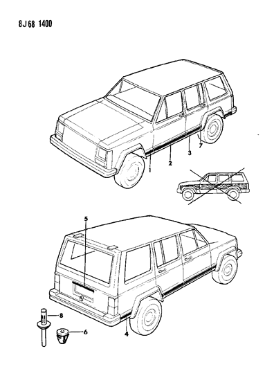 1987 Jeep Wagoneer Molding Rear Quarter Diagram for 55021791