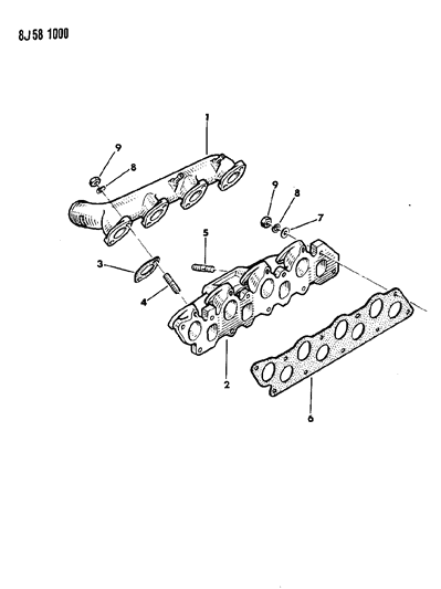 1988 Jeep Wrangler Manifolds - Intake & Exhaust Diagram 1