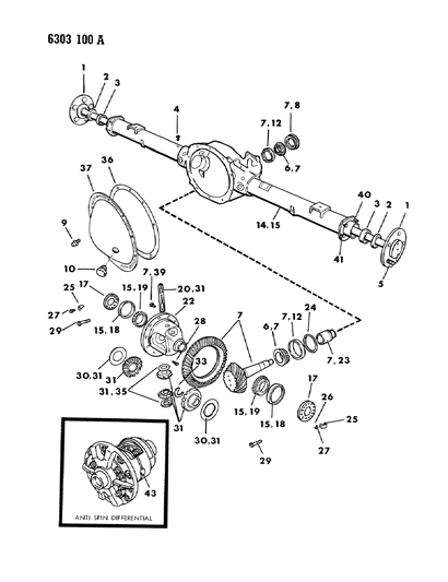 1986 Dodge Ram Wagon Axle, Rear, With Differential And Carrier Diagram 1