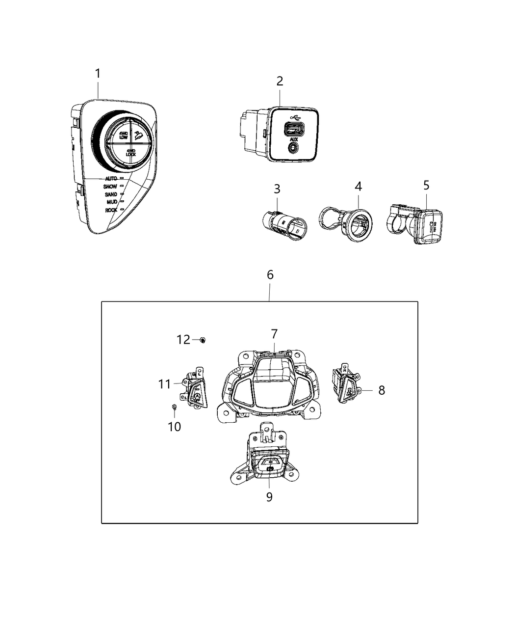 Mopar 6MF42LXHAA Console Switch