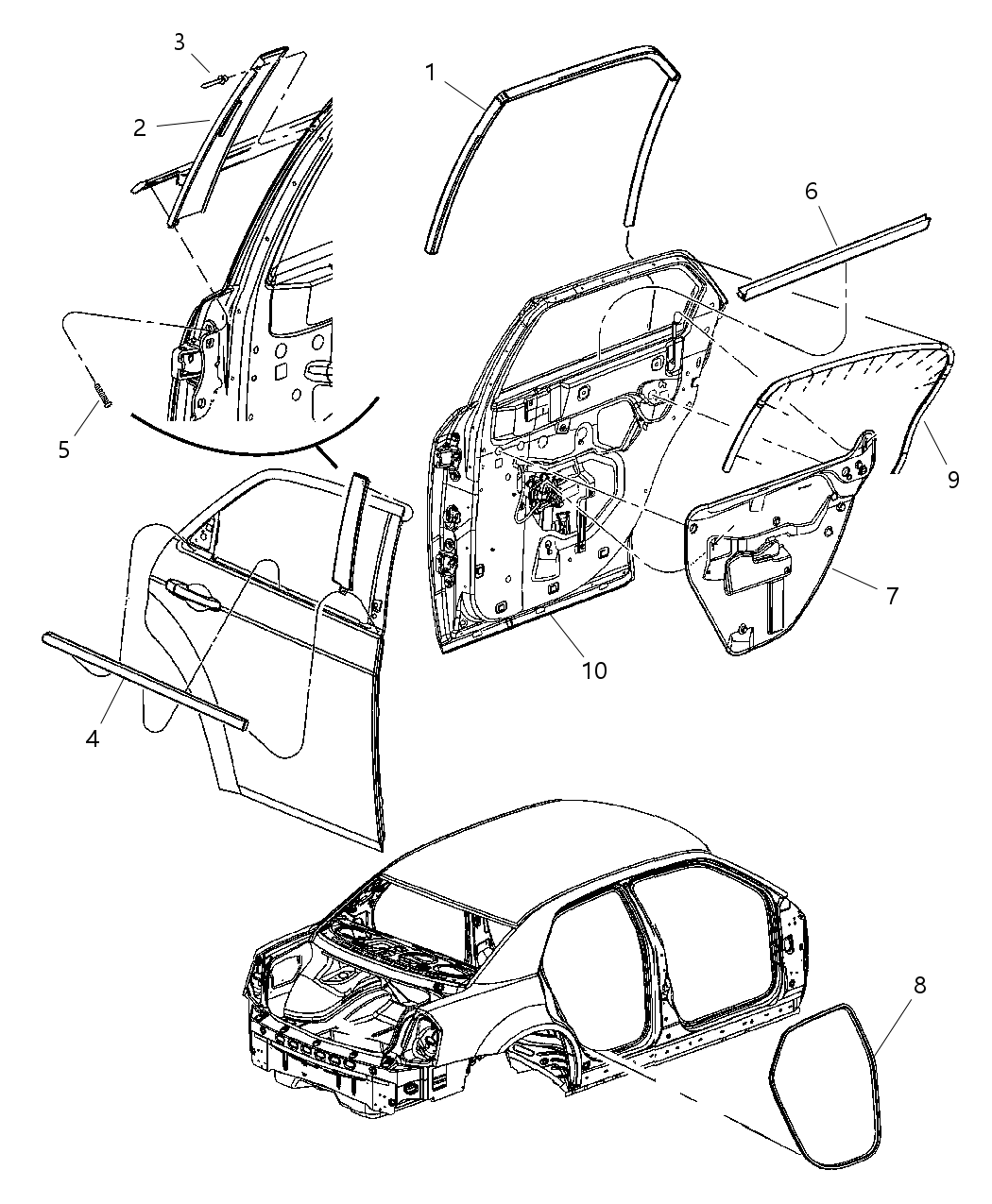 Mopar 4805998AF WEATHERSTRIP-Rear Door Belt