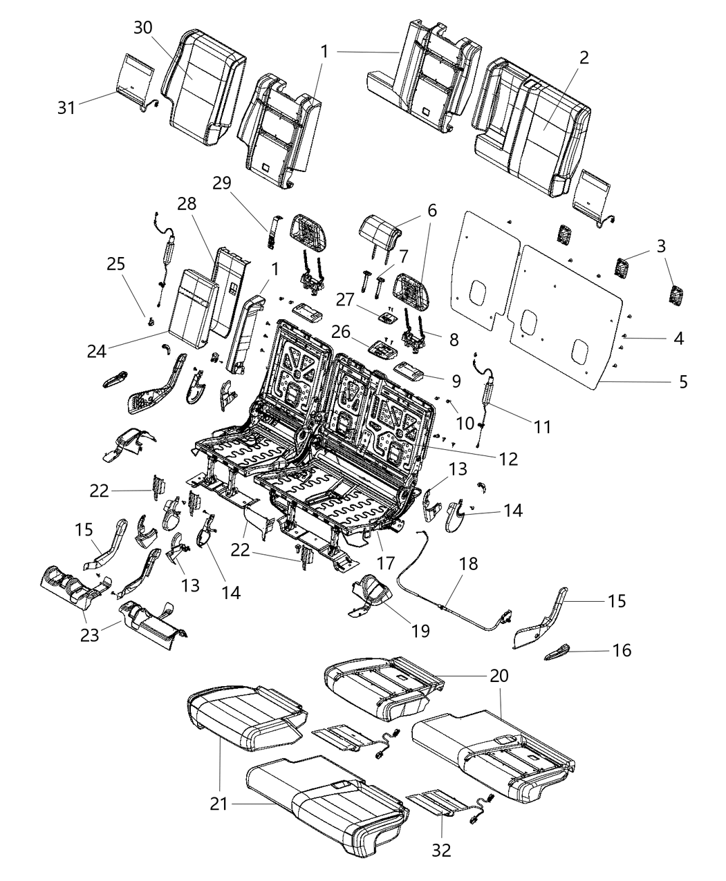 Mopar 5PJ44DX9AA Rear Seat Back Cover Right