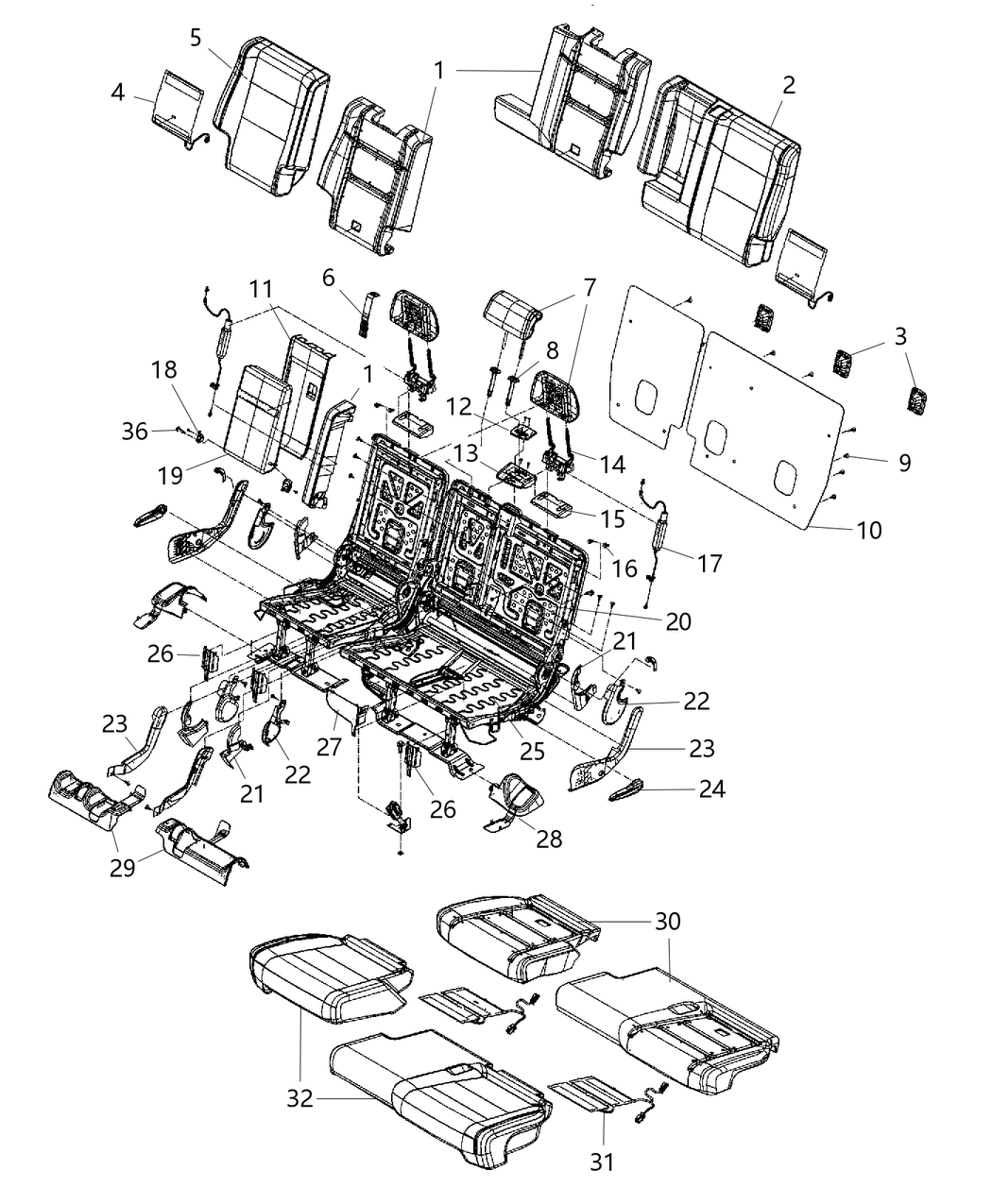 Mopar 6SM00DX9AA HEADREST-Second Row