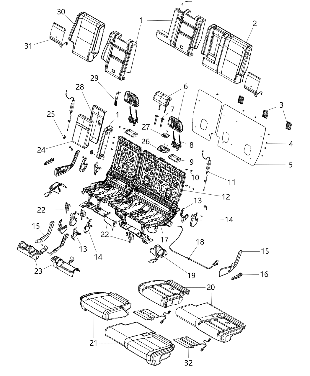 Mopar 5PJ14DX9AA Rear Seat Cushion Cover