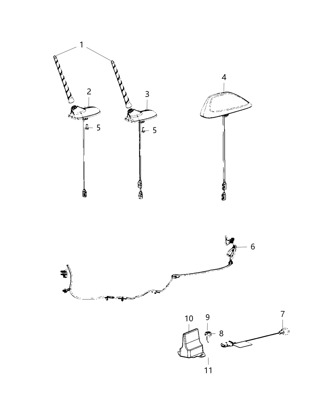 Mopar 5LQ48NF2AB ANTENNA-BASE CABLE AND BRACKET