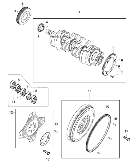 2017 Jeep Renegade Crankshaft , Crankshaft Bearings , Damper And Flywheel Diagram 2