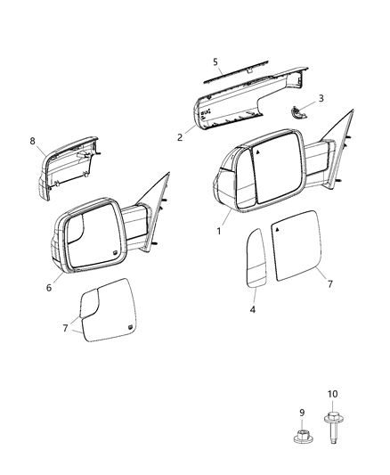 2020 Ram 1500 Outside Rearview Mirror Diagram for 5ZK43RPXAG