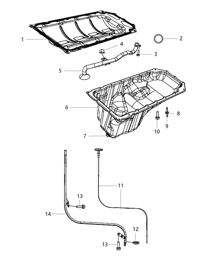 2020 Ram 3500 Engine Oil Pan & Engine Oil Level Indicator & Related Parts Diagram 1