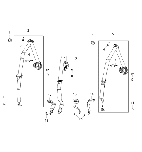 2021 Jeep Wrangler Seat Belts, Second Row Diagram 2