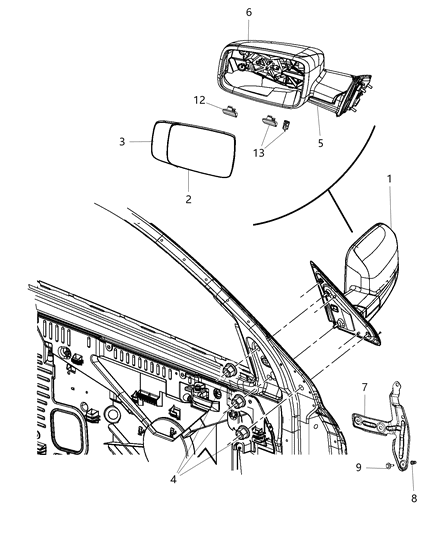2018 Ram 2500 Outside Rearview Mirror Diagram for 68412786AA