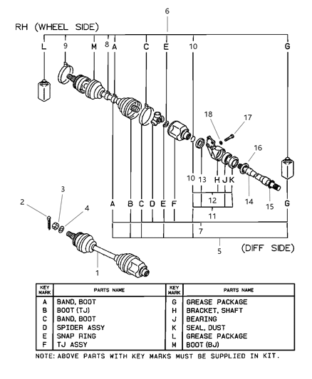 2003 Dodge Stratus Front Axle Shaft Diagram for MR357370