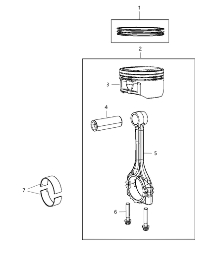 2019 Ram 3500 Pistons, Piston Rings, Connecting Rods & Connecting Rod Bearing Diagram 1