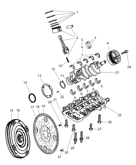 2007 Dodge Dakota Bearing Kit-CRANKSHAFT Diagram for 5013587AA