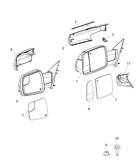 2021 Ram 1500 Outside Rearview Mirror Diagram for 6LC12NRVAG