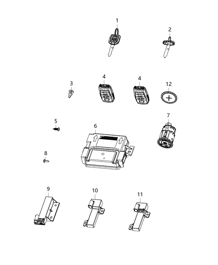 2019 Ram 3500 Receiver Modules, Keys & Key Fob Diagram