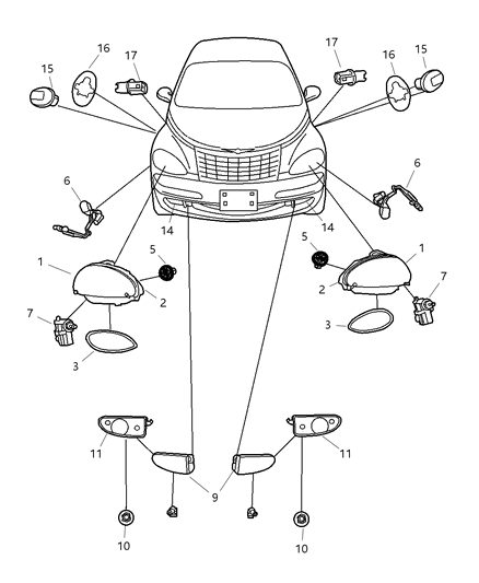 2006 Chrysler PT Cruiser Headlamp Module Diagram for 5116042AD