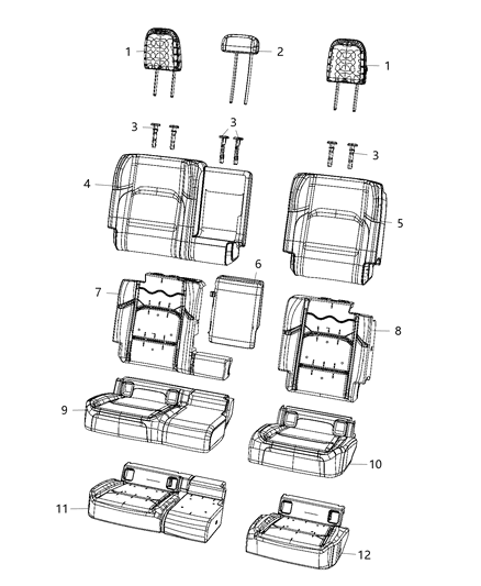 2021 Jeep Gladiator Rear Seat, Split Seat Diagram 1