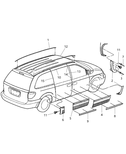 2007 Chrysler Town & Country Molding-Front Door Diagram for WV93CB6AA
