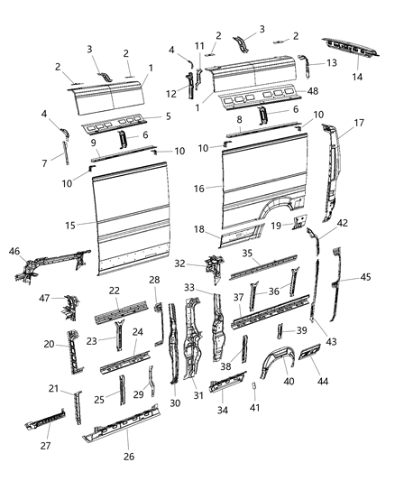 2020 Ram ProMaster 2500 Panels Body Side Diagram 3