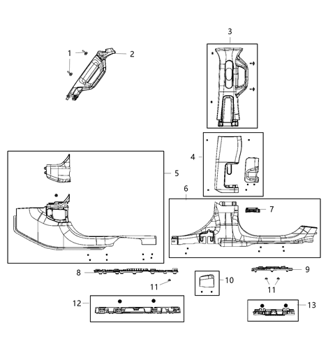 2021 Jeep Wrangler Molding-B Pillar Diagram for 7AW11TX7AA