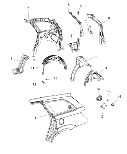 2020 Dodge Journey Panel-Body Side Aperture Inner Diagram for 68373043AC