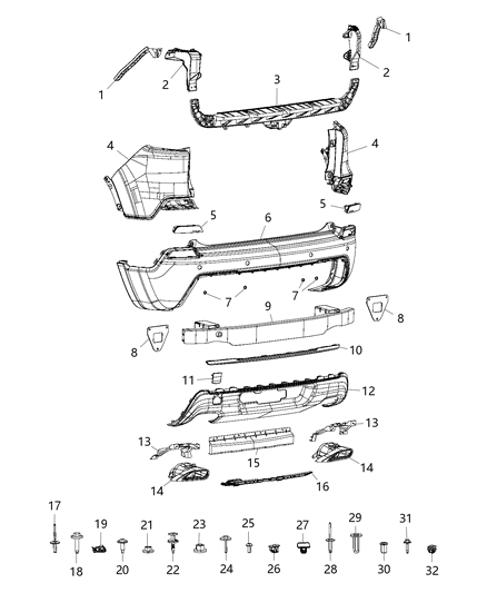 2019 Jeep Cherokee Rear Bumper Cover Lower Diagram for 68287434AC