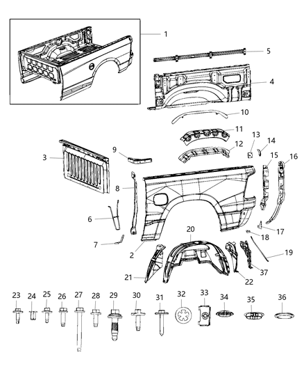 2021 Ram 1500 Support-Box Side Diagram for 5043118AA
