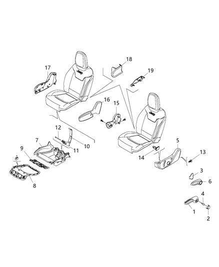 2020 Jeep Renegade Front Seats Handles, Shields And Under Cushion Storage Diagram