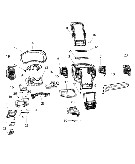 2020 Ram 3500 Instrument Panel - Trim Diagram