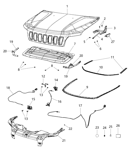 2021 Jeep Cherokee Hood Latch Diagram for 68237159AB