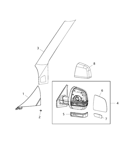 2020 Ram ProMaster City Outside Rear View Mirror Diagram for 6ER63LXHAA
