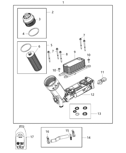 2021 Jeep Wrangler Engine Oil, Engine Oil Filter, Adapter/Cooler And Splashguard Diagram 4