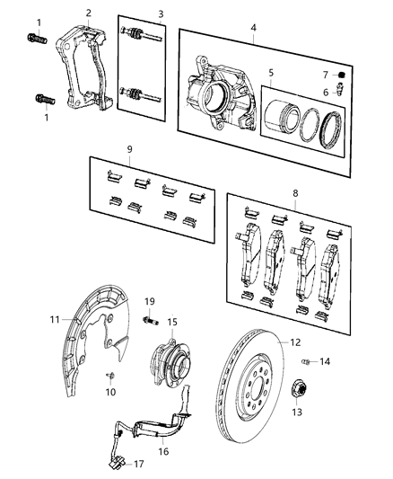 2019 Jeep Cherokee Front Disc Brake Pad Kit Diagram for 68225170AE