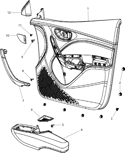 2012 Dodge Dart Front Door Trim Armrest Diagram for 1TW77LA8AA