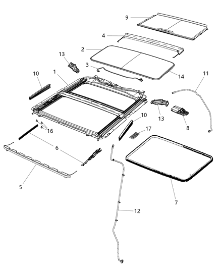 2018 Ram 1500 Sunroof Glass & Component Parts Diagram