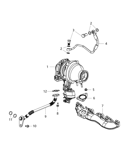 2020 Jeep Renegade Turbocharger / Exhaust Manifold And Oil Hoses / Tubes Diagram 6