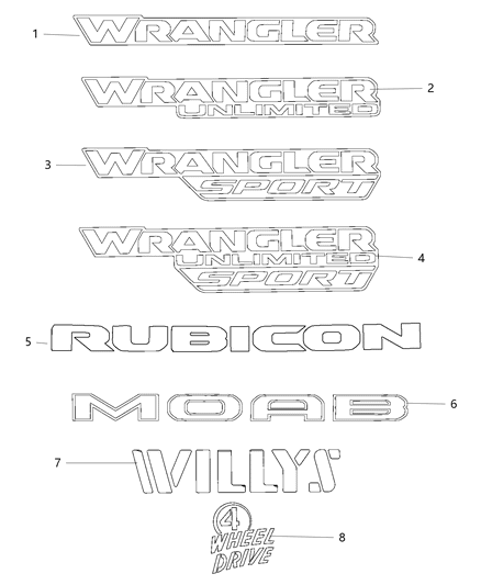 2020 Jeep Wrangler Decal Diagram for 68494470AA