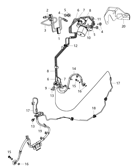 2017 Ram 3500 Hydraulic Control Unit, Brake Tubes And Hoses, Front Diagram