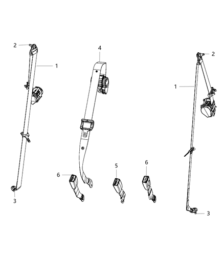 2018 Dodge Journey Seat Belts, Second Row Diagram