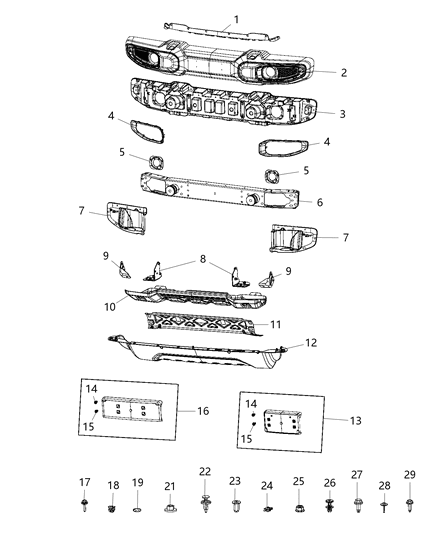 2021 Jeep Gladiator Beam-Front Bumper Diagram for 68293716AC