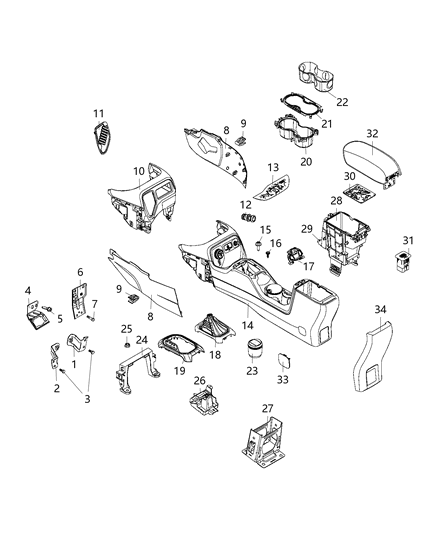2015 Jeep Renegade Bin-Floor Console Diagram for 5UX34LXHAA