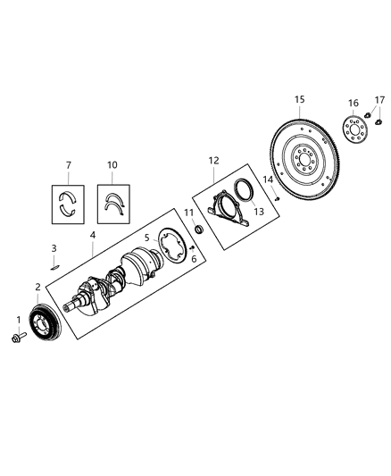 2019 Ram 3500 Crankshaft, Crankshaft Bearings, Damper And Flywheel Diagram