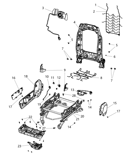 2017 Ram 1500 Adjusters, Recliners & Shields, Passenger Seat Diagram