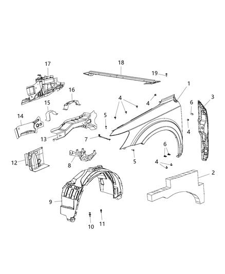 2018 Dodge Journey Front Fender And Related Parts Diagram