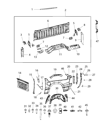 2021 Ram 1500 Extension-Box Side Diagram for 68333898AA