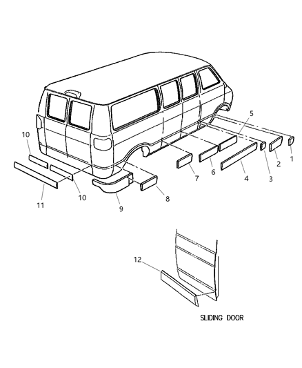 1999 Dodge Ram Wagon Moldings Diagram