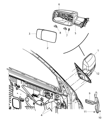 2019 Ram 1500 Outside Rearview Mirror Diagram for 5XY521R4AI