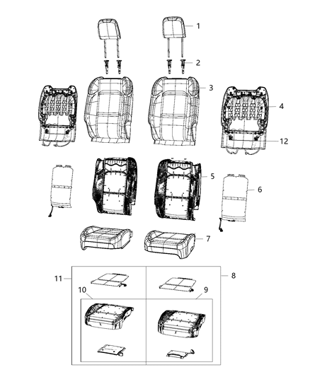 2021 Jeep Gladiator Cover-Front Seat Back Diagram for 6PW34LA3AH