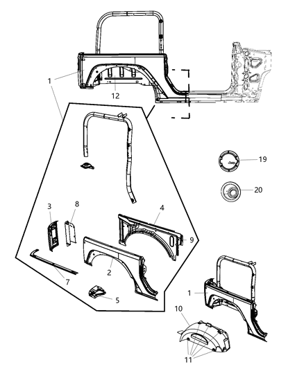 2018 Jeep Wrangler Panel-Rear Corner Diagram for 68230221AB